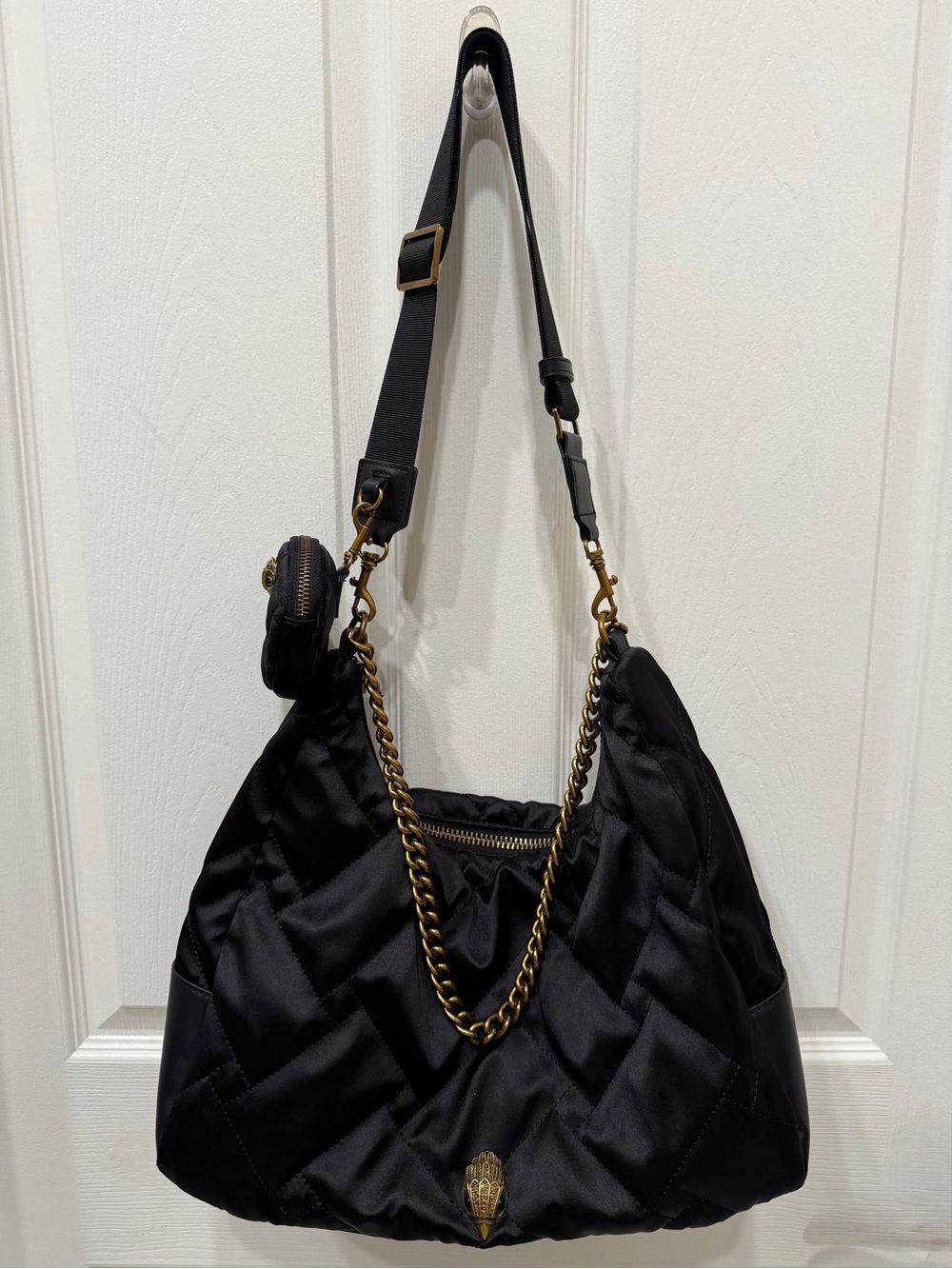 Kurt Geiger London Recycled Large Hobo Black Quilted Eagle Chain Shoulder Bag - Picture 2 of 16